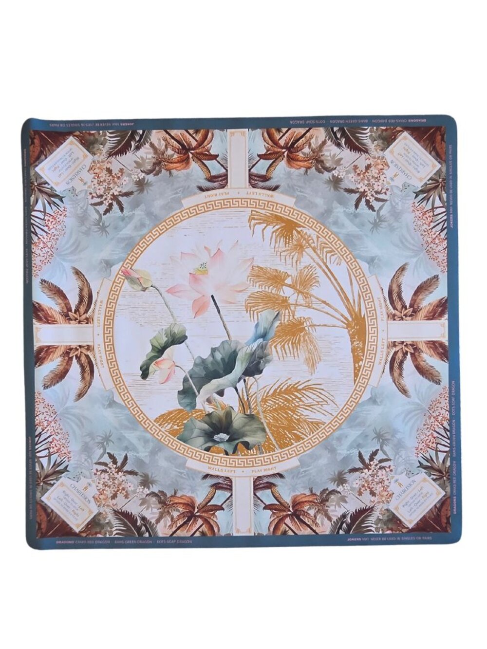 Aqua Palm Tree Lotus Mah Jongg Table Mat - Neoprene Table Cover 32x32